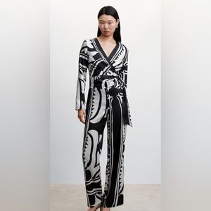 Mango Black and White Patterned Jumpsuit